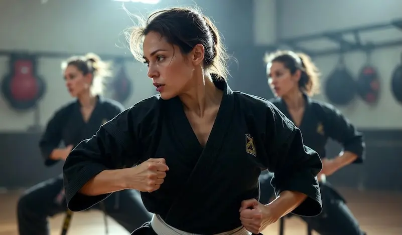Kenpo Karate practitioners training in a dojo
