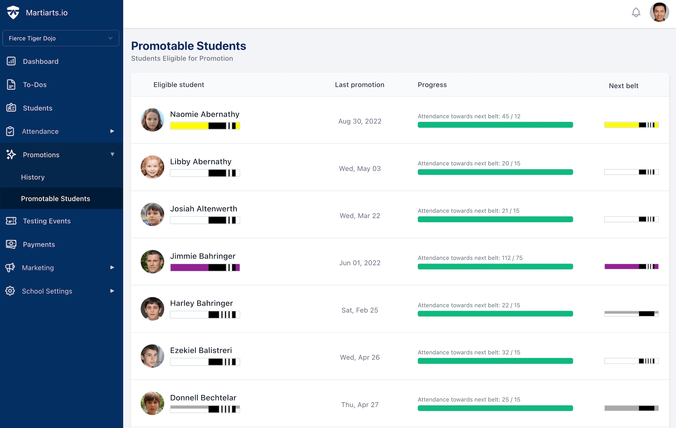 list of students eligible for promotion