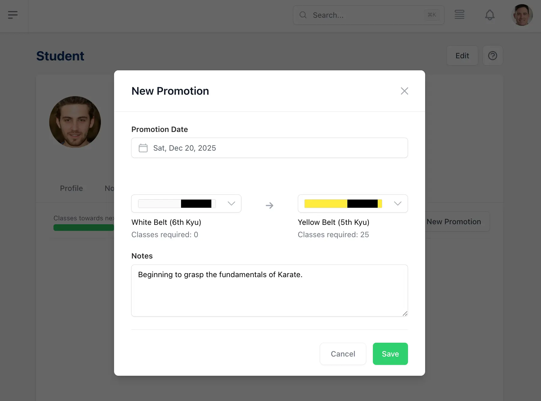 karate belt ranking system with kyu and dan progression