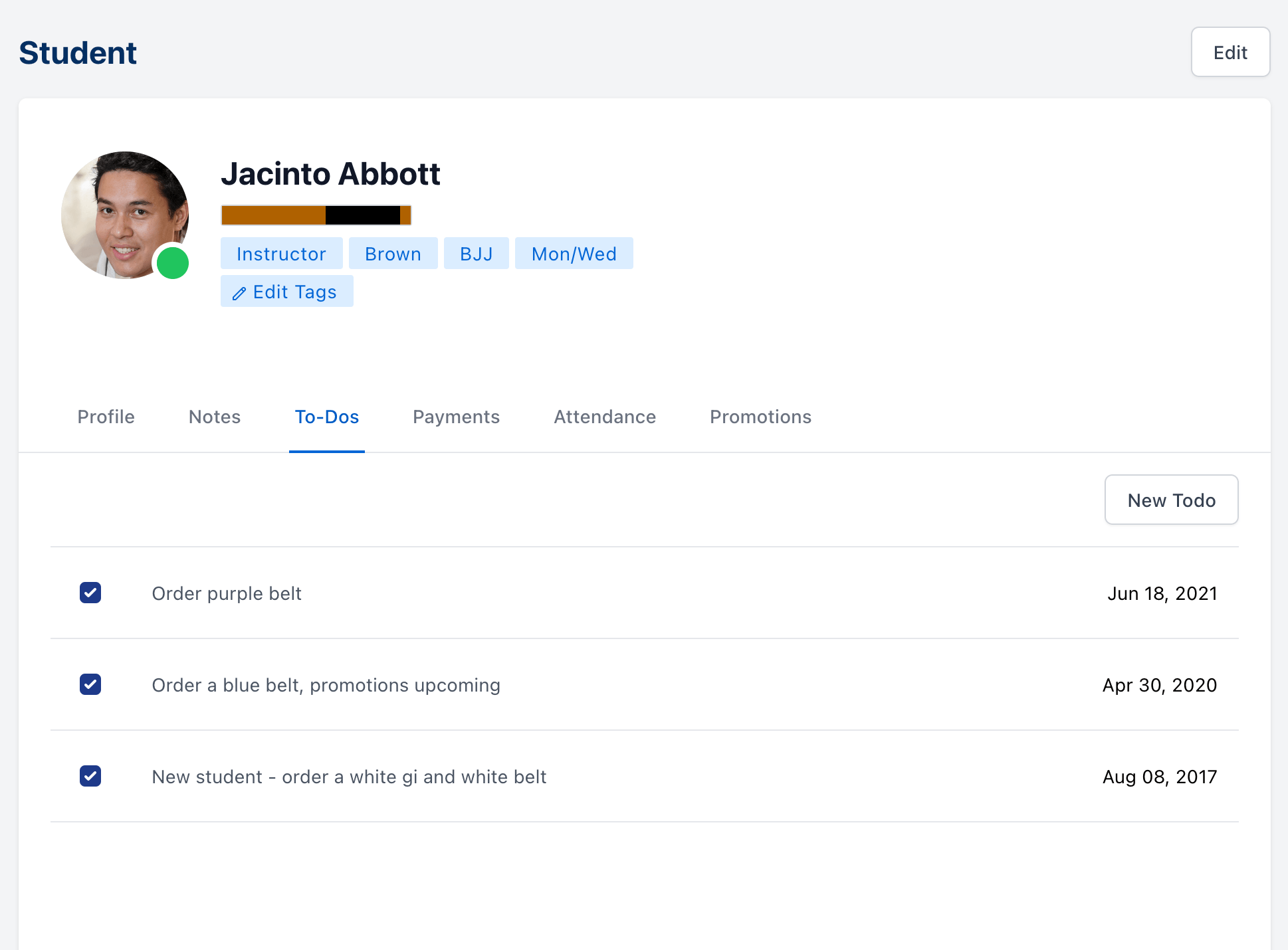 to-dos for a student in their student profile