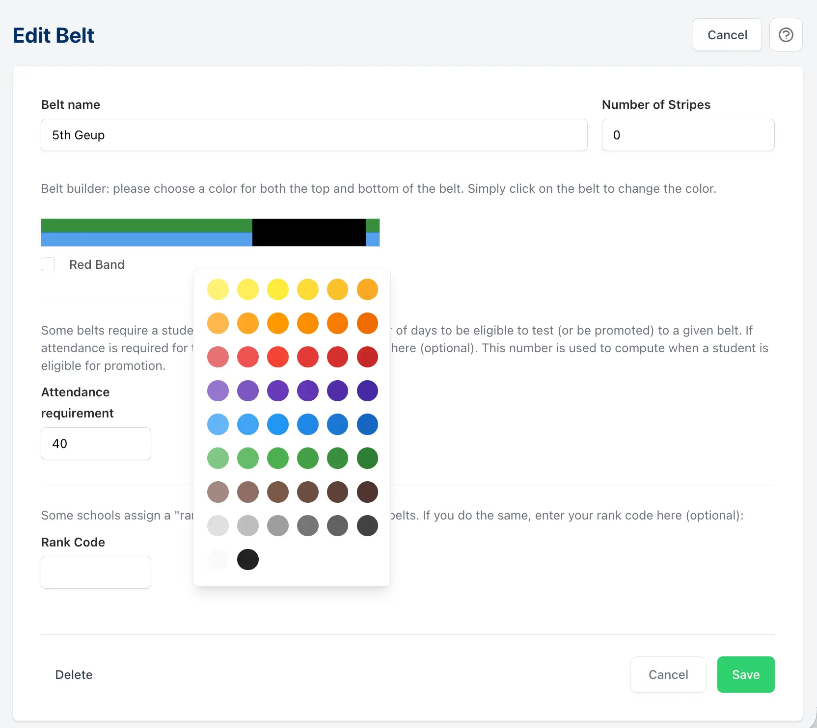 taekwondo software - poom and dan belt ranking system