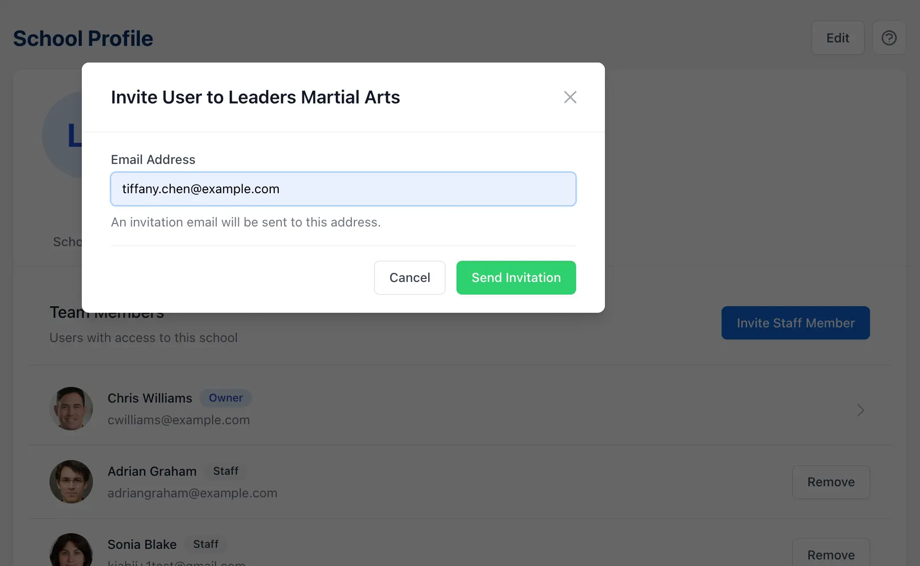 team member invitation system
